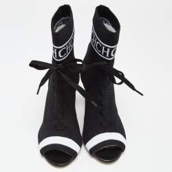 Pre Owned CH Carolina Herrera Black Knit Fabric Peep Toe Ankle Boots Size 36