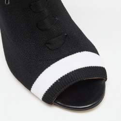 Pre Owned CH Carolina Herrera Black Knit Fabric Peep Toe Ankle Boots Size 36
