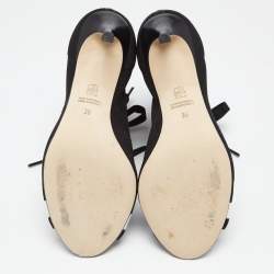 Pre Owned CH Carolina Herrera Black Knit Fabric Peep Toe Ankle Boots Size 36