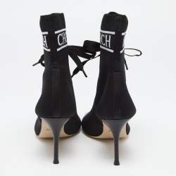 Pre Owned CH Carolina Herrera Black Knit Fabric Peep Toe Ankle Boots Size 36