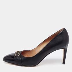 Pre Owned CH Carolina Herrera Black Leather and Patent CH Pumps Size 40