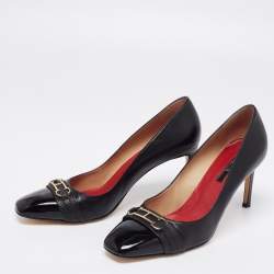 Pre Owned CH Carolina Herrera Black Leather and Patent CH Pumps Size 40