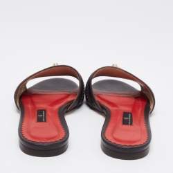 Pre Owned صندل سلايد فلات سي إتش كارولينا هيريرا جلد بالشعار بني مزين قفل مقاس 37