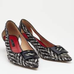 Pre Owned CH Carolina Herrera Black/White Fabric And Patent Leather Pointed Toe Pumps Size 40