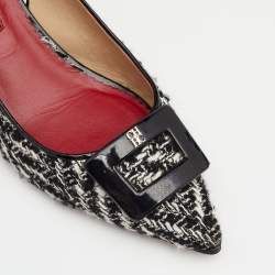 Pre Owned CH Carolina Herrera Black/White Fabric And Patent Leather Pointed Toe Pumps Size 40