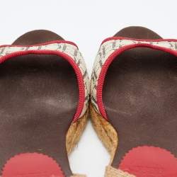 Pre Owned CH Carolina Herrera Multicolor Monogram Canvas And Jute Espadrille Ankle Wrap Sandals Size 39