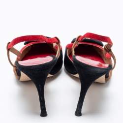 Pre Owned CH Carolina Herrera Black Multicolor Suede Slingback Sandals Size 40