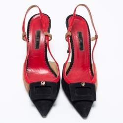 Pre Owned CH Carolina Herrera Black Multicolor Suede Slingback Sandals Size 40