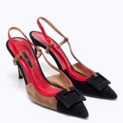 Pre Owned CH Carolina Herrera Black Multicolor Suede Slingback Sandals Size 40