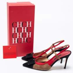 Pre Owned CH Carolina Herrera Black Multicolor Suede Slingback Sandals Size 40