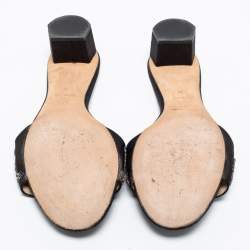 Pre Owned CH Carolina Herrera Black Satin And Glitter Slide Sandals Size 38