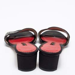 Pre Owned CH Carolina Herrera Black Satin And Glitter Slide Sandals Size 38