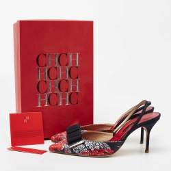 Pre Owned Carolina Herrera Multicolor Satin and Suede Bow Slingback Sandals Size 40