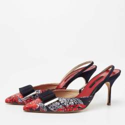 Pre Owned Carolina Herrera Multicolor Satin and Suede Bow Slingback Sandals Size 40
