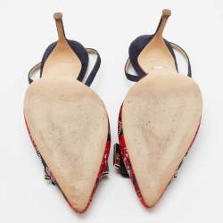 Pre Owned Carolina Herrera Multicolor Satin and Suede Bow Slingback Sandals Size 40