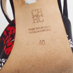 Pre Owned Carolina Herrera Multicolor Satin and Suede Bow Slingback Sandals Size 40