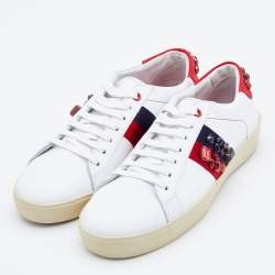 Pre Owned Carolina Herrera White Leather Crystal Embellished Low Top Sneakers Size 39