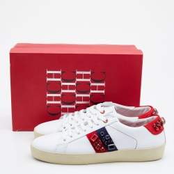 Pre Owned Carolina Herrera White Leather Crystal Embellished Low Top Sneakers Size 39