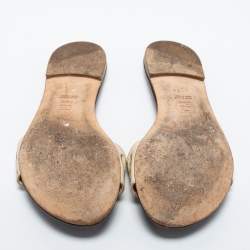 Carolina White/Brown Canvas Herrera Flat Slides Size 37