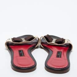 Carolina White/Brown Canvas Herrera Flat Slides Size 37