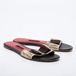 Carolina White/Brown Canvas Herrera Flat Slides Size 37