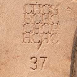 مملوكة مسبقًا  CH Carolina Herrera Black Patent Leather Wedge Sandals Size 37