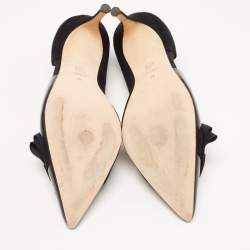 Pre Owned Carolina Herrera Black Suede and Patent Leather Bow D Orsay Pumps Size 38