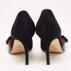 Pre Owned Carolina Herrera Black Suede and Patent Leather Bow D Orsay Pumps Size 38