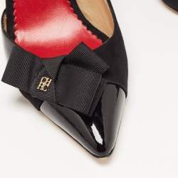 Pre Owned Carolina Herrera Black Suede and Patent Leather Bow D Orsay Pumps Size 38