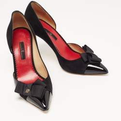 Pre Owned Carolina Herrera Black Suede and Patent Leather Bow D Orsay Pumps Size 38