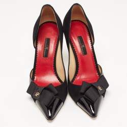 Pre Owned Carolina Herrera Black Suede and Patent Leather Bow D Orsay Pumps Size 38