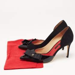 Pre Owned Carolina Herrera Black Suede and Patent Leather Bow D Orsay Pumps Size 38