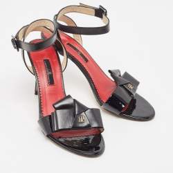 Carolina Herrera Black/Red Patent and Leather Bow Ankle Strap Sandals Size 39