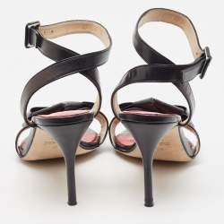 Carolina Herrera Black/Red Patent and Leather Bow Ankle Strap Sandals Size 39