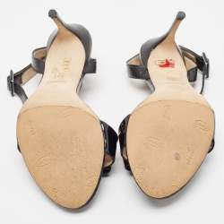 Carolina Herrera Black/Red Patent and Leather Bow Ankle Strap Sandals Size 39