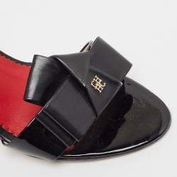 Carolina Herrera Black/Red Patent and Leather Bow Ankle Strap Sandals Size 39