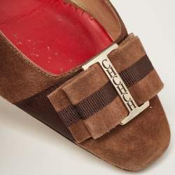 Pre Owned Carolina Herrera Brown Suede Bow Pumps Size 41