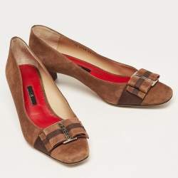 Pre Owned Carolina Herrera Brown Suede Bow Pumps Size 41