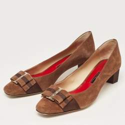 Pre Owned Carolina Herrera Brown Suede Bow Pumps Size 41