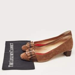 Pre Owned Carolina Herrera Brown Suede Bow Pumps Size 41