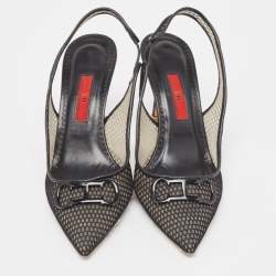 Carolina Herrera Black Mesh and Leather Initials Insignia Pumps Size 38