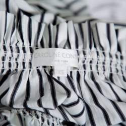 Caroline Constas White Striped Cotton Off Shoulder Ruffled Crop Top XS