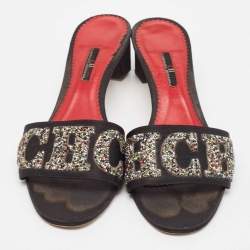 CH Carolina Herrera Black Satin and Glitter Slide Sandals Size 41