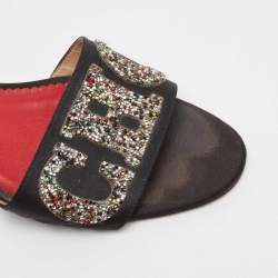 CH Carolina Herrera Black Satin and Glitter Slide Sandals Size 41