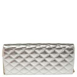 Pre Owned Carolina Herrera Metallic Silver Quilted Leather Chain Clutch