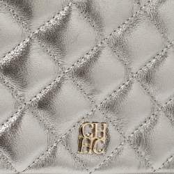 Pre Owned Carolina Herrera Metallic Silver Quilted Leather Chain Clutch