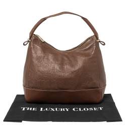 Pre Owned Carolina Herrera Brown Monogram Embossed Leather Hobo