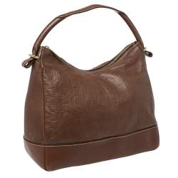 Pre Owned Carolina Herrera Brown Monogram Embossed Leather Hobo