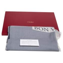 Pre Owned Cartier Grey Bon Voyage Wool Fringed Scarf