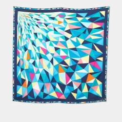مملوكة مسبقًا وشاح كارتييه حرير متعدد الألوان مربع طباعة هندسية